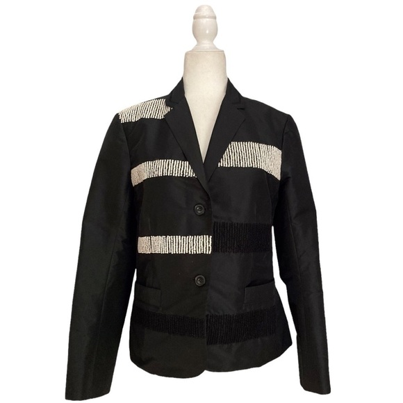 Maiyet Collective Embroidered Blazer Jacket Silk Detailing Black & White - Picture 3 of 9